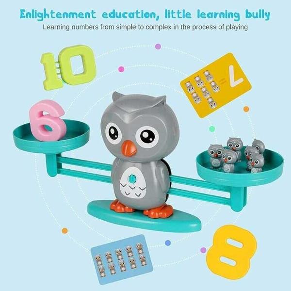 Jucarie Bufnita tip balanta invatam matematica &ndash; Jucarii educative STEM pentru copii si joc de invatare a numerelor pentru baieti si fete de 3 4 5 ani set de 60 de pieseO jucarie educativa care transforma matematica intr-o joaca usoara amuzanta si intuitiva Bufnita-balanta ii ajuta pe copii sa inteleaga logica numerelor notiunea de greutate si principiul echilibrului &ndash; totul prin joc experiment si descoperirePerfecta pentru copiii de 3-5 ani aceasta 