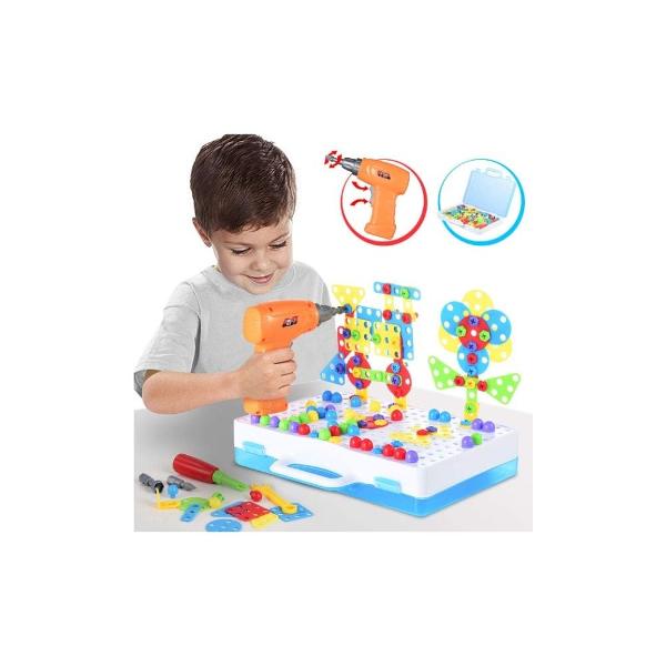 Cumperi inteligent alegi o jucarie care le ofera copiilor mai mult decat joaca Setul STEM cu bormasina electrica si 237 de piese ii invata pe cei mici sa gandeasca logic sa rezolve probleme si sa creeze modele 2D 3D leu camion fluture flori pasare elicopter si multe altele Rezultatul Ore de distractie activa invatare reala si zero plictiseala De ce este o alegere smart  Dezvoltare completa prin joaca atentie coordonare mana-ochi motricitate fina creativitate  Gandire 