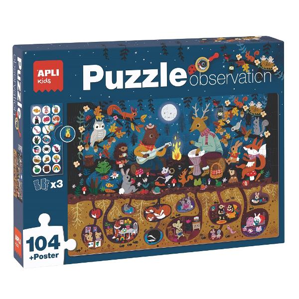 Puzzle Observa&539;ie P&259;durea Apli Kids este un joc captivant &537;i educativ care provoac&259; copiii s&259; &icirc;&537;i testeze abilit&259;&539;ile de observare &icirc;n timp ce se distreaz&259;Acest puzzle cu tema p&259;durii include 104 piese &537;i o dimensiune final&259; de 645 x 415 cm fiind ideal pentru copii cu v&acirc;rsta de 5 ani sau mai mari Dup&259; ce asambleaz&259; puzzle-ul cei mici vor c&259;uta obiectele ascunse &icirc;n imagine conform 