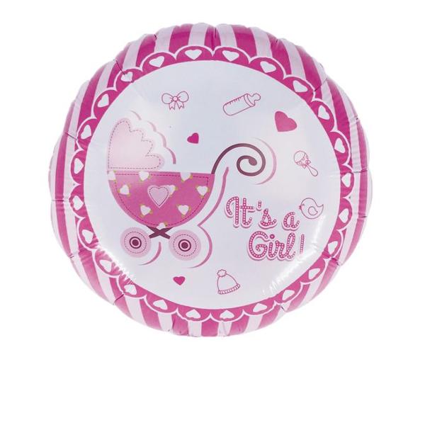 Balon folie It&rsquo;s a Girl 46 cm DACO este un balon decorativ rotund realizat din folie ideal pentru petreceri baby shower evenimente de tip gender reveal sau anivers&259;ri dedicate venirii pe lume a unei feti&539;e Designul este &icirc;n nuan&539;e de roz &537;i include mesajul &bdquo;It&rsquo;s a Girl&rdquo; al&259;turi de elemente grafice tematice potrivite pentru astfel de ocazii specialeCu un diametru 