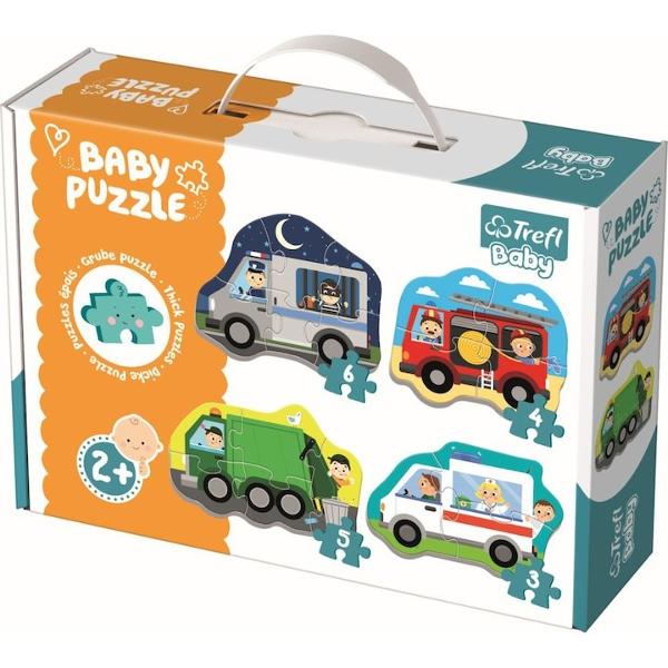 Baby Classic este un puzzle mare din carton gros conceput special pentru cei mai tineri jucatori Culorile vii si formele prietenoase incurajeaza copiii sa joace Imaginile frumoase colorate atrag ochii copiilor si fac distractia si mai interesanta Puzzle-ul ii invata pe copii numele vehiculelor si profesiilorPuzzel-urile sunt formate din 345 sau 6 piese