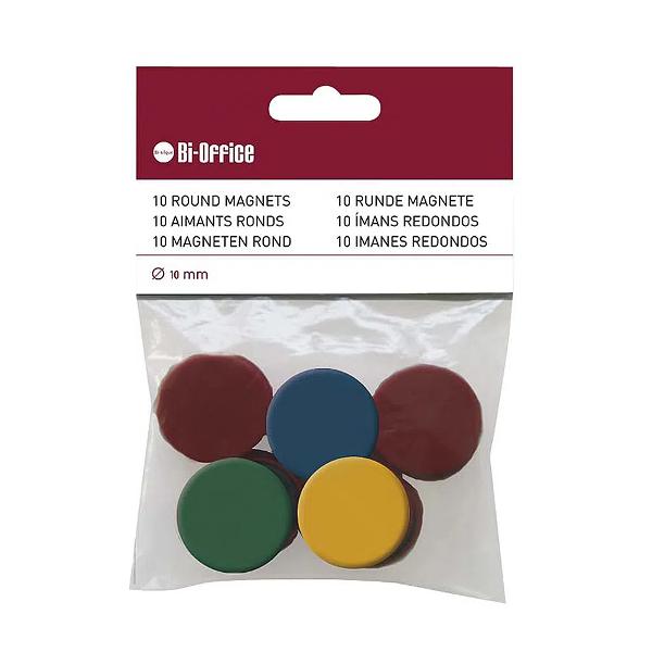 Set de 10 magneti Bi-Silque in diferite culori pentru orice tip de tabla magnetica Magneti puternici ideali pentru sustinerea documentelor sau simbolizare datorita culorilor ale acestora Usor de folosit si foarte practici