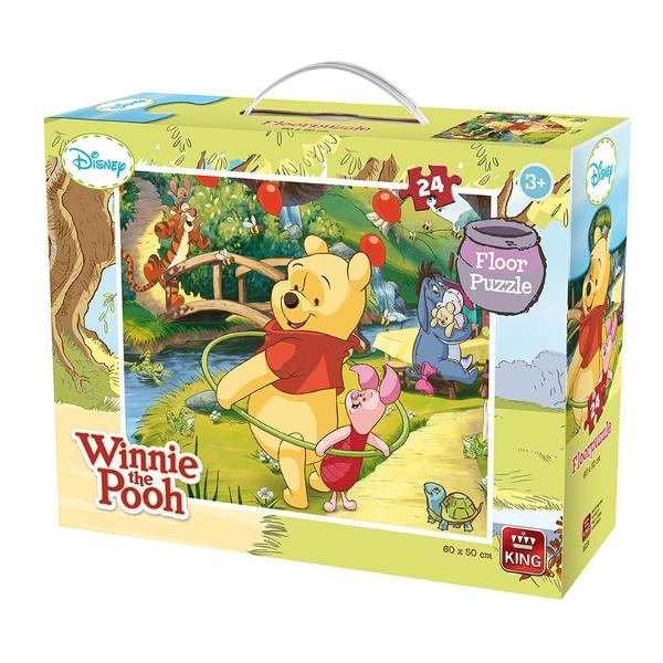 Puzzle de podea 24 piese Winnie the PoohRezolvarea puzzle-urilor reprezinta o activitate relaxanta De asemenea iti dezvolta aptitudinileMaterialele folosite sunt de cea mai buna calitateCaracteristiciNumar piese 24 Material Carton  Dimensiune puzzle 60 x 50 cm Dimensiune cutie 26 x 197 x 8 cm Varsta recomandata 3 aniAtentionare Produsul este contraindicat copiilor sub varsta de 3 ani deoarece poate contine piese mici care pot fi inghitite sau inhalate existand pericolul 