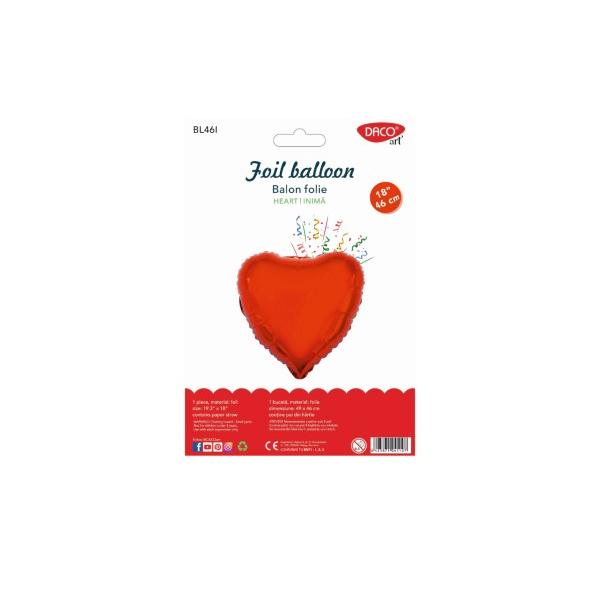 Balon folie inim&259; 46 cm DACO este un balon decorativ realizat din folie metalizat&259; &icirc;n form&259; de inim&259; ideal pentru evenimente romantice &537;i petreceri festive Designul clasic &537;i culoarea ro&537;ie intens&259; ofer&259; un efect vizual elegant potrivit pentru decoruri tematice &537;i momente specialeCu un diametru de aproximativ 46 cm balonul este perfect pentru a completa 