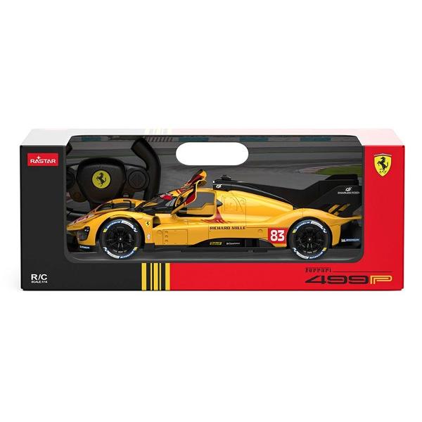Copilul dumneavoastra se poate juca in voie cu masina cu telecomanda Ferrari 499P N83 GALBEN scara 1 la 14 oferita de brandul international Rastar Nicio cursa nu este imposibil de castigat cu acesta masinuta replica oficiala cu licenta a modelului original construita cu mare atentie la detalii Masinuta are proportiile ideale pentru momente pline de distractie si amuzament Masinuta functioneaza pe frecventa de 24GAlimentarea se face astfel  pentru masinuta sunt necesare 5 baterii tip AA 