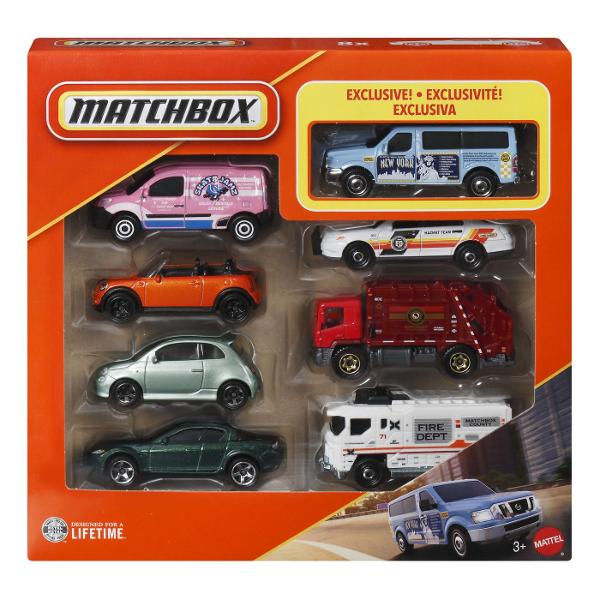 Setul Matchbox contine 8 masinute din metal fiecare realizata cu un nivel ridicat de detalii si inspirata din modelul real de vehicul Acest set special include un vehicul de politie exclusiv disponibil doar in acest pachet si combina masini sport masini clasice SUV-uri si utilaje de constructii pentru o experienta completa de joc si colectie Masinutele sunt fabricate din metal durabil cu piese din plastic la scara aproximativa 1 la 64 si sunt potrivite pentru copii de la 3 ani in sus 
