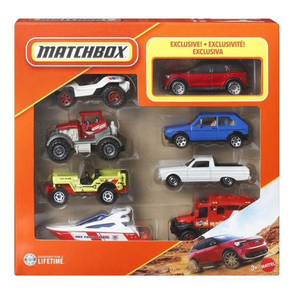 Setul Matchbox contine 8 masinute din metal fiecare realizata cu un nivel ridicat de detalii si inspirata din modelul real de vehicul Acest set special include un vehicul de politie exclusiv disponibil doar in acest pachet si combina masini sport masini clasice SUV-uri si utilaje de constructii pentru o experienta completa de joc si colectie Masinutele sunt fabricate din metal durabil cu piese din plastic la scara aproximativa 1 la 64 si sunt potrivite pentru copii de la 3 ani in sus 