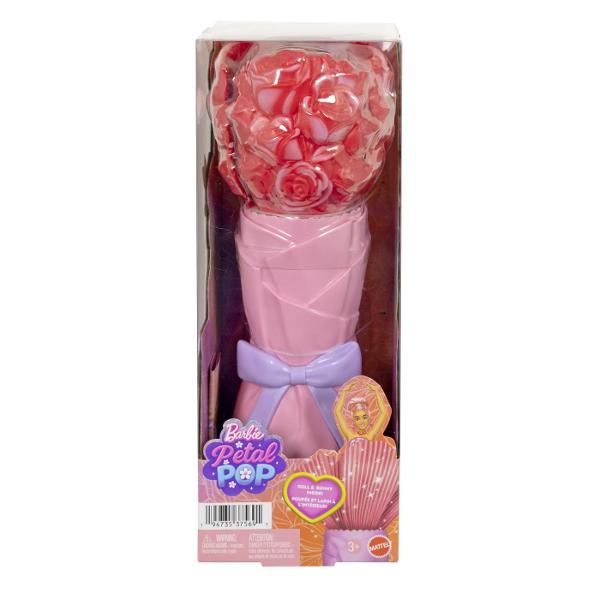 Barbie Petal Pop Papusa Barbie Trandafir Rosu este o jucarie surpriza creativa si plina de magie care ascunde in interior o papusa si accesorii adorabile Ambalajul in forma de floare cu petale colorate si design elegant se deschide pentru a dezvalui sau experienta de unboxing captivanta In interior se afla o papusa Barbie si un mic companion oferind multiple posibilitati de joaca si povesti imaginative Texturile culorile pastelate si detaliile florale stimuleaza simturile si 