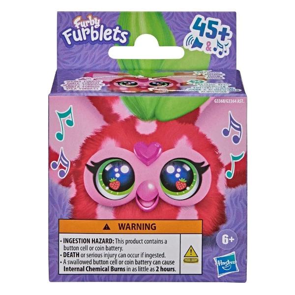 Jucarie interactiva tip Furblets Ber Ree Capsuna compacta si usor de transport conceputa pentru distractie rapida si interactiune muzicala Produsul reda peste 45 de sunete si efecte audio oferind o experienta dinamica prin activarea diferitelor functii tactile Designul colorat si expresiv atrage atentia iar dimensiunea redusa permite utilizarea oriunde acasa sau in deplasare Este realizat din materiale rezistente potrivite pentru utilizare frecventa Produsul functioneaza pe baza de 