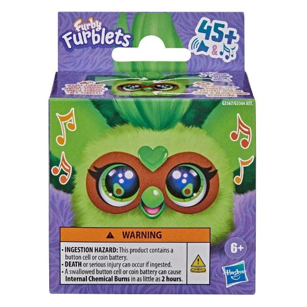 Jucarie interactiva tip Furblets Avo Kah Avocado compacta si usor de transport conceputa pentru distractie rapida si interactiune muzicala Produsul reda peste 45 de sunete si efecte audio oferind o experienta dinamica prin activarea diferitelor functii tactile Designul colorat si expresiv atrage atentia iar dimensiunea redusa permite utilizarea oriunde acasa sau in deplasare Este realizat din materiale rezistente potrivite pentru utilizare frecventa Produsul functioneaza pe baza de 