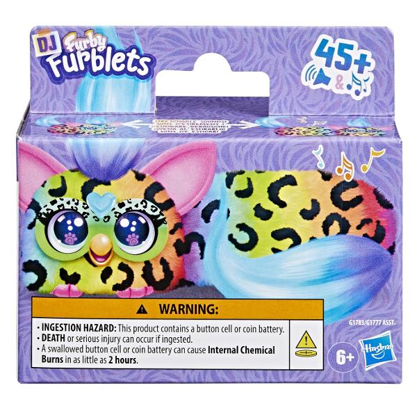 Jucarie interactiva din gama Furby Furblets conceputa pentru distractie muzicala si interactiune dinamica Produsul are un design compact si colorat cu blanita moale si detalii expresive fiind usor de transport si utiliza oriunde Jucaria este echipata cu peste 45 de sunete si efecte muzicale oferind o experienta variata prin activarea diferitelor functii Interactioneaza prin atingere si manipulare raspunzand cu sunete amuzante si melodii stimuland imaginatia si curiozitatea copiilor 