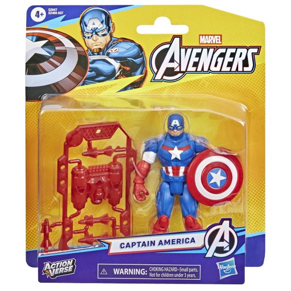 Copiii isi pot imagina actiune si aventura care salveaza lumea cu jucariile Marvel Avengers ActionVerse de la Hasbro Ofera timpului de joaca un impuls puternic cu aceste figurine dotate cu 9 puncte de articulatie pentru joaca si expunere pozitionabile Fiecare figurina de actiune Super Hero ActionVerse de 114 cm vine cu mai multe accesorii detasabile inspirate de personaje precum si un suport reutilizabil pentru depozitarea accesoriilor Copiii cu varsta de 4 ani si peste vor adora sa-si 