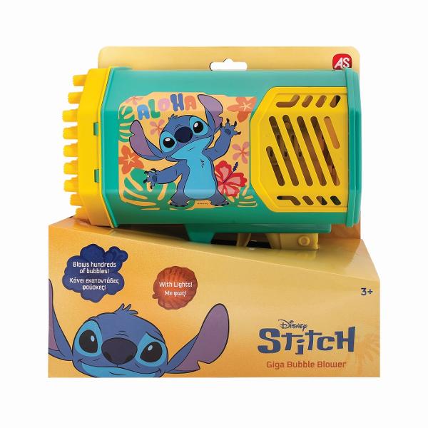 Pistol de facut baloane de sapun Stitch conceputa pentru distractie maxima in aer liber Acest model poate genera sute de baloane intr-un timp foarte scurt transformand orice joaca intr-un spectacol plin de culoare si miscare Designul este inspirat din universul Stitch cu grafica dinamica si culori vibrante fiind atractive pentru copii Dispozitivul este usor de utilizare avand un mecanism automat de suflare a baloanelor iar functia de lumini adauga un efect vizual suplimentar mai ales 
