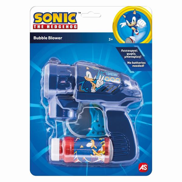 Pistol pentru baloane de sapun Sonic ideal pentru distractie rapida si usoara in aer liber Inspirat din universul Sonic acest bubble blower are un design atractiv si culori vibrante fiind perfect pentru copiii care iubesc jocurile dinamice Functioneaza mecanic fara baterii astfel incat copiii pot crea baloane de sapun printr-o simpla apasa fara nevoie de alimentare electrica Setul include si un recipient cu solutie pentru baloane gata de utilizare imediata Forma ergonomica permite o 