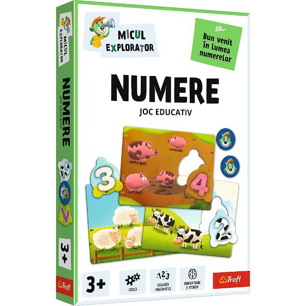 Jocul educativ &bdquoNumere  Micul Explorator&rdquo este conceput pentru ai ajuta pe copii sa faca primii pasi in intelegerea numerelor intr-un mod simplu si atractiv Prin asocierea cifrelor cu imagini sugestive si elemente din viata de zi cu zi cei mici invata sa recunoasca numerele si sa le coreleze cu cantitati dezvoltandu-si astfel gandirea logica si abilitatile matematice de baza Piesele tip puzzle sunt usor de manevrat si incurajeaza invatarea prin joaca stimuland in acelasi 