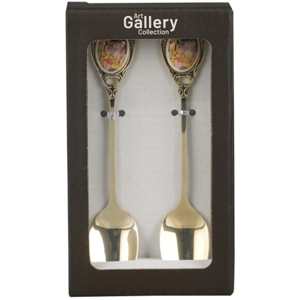 Set de 2 linguri aurii&nbsp;&nbsp;THE&nbsp;KISS CLASSIC inspirate de G Klimt&nbsp;&nbsp;din&nbsp;&nbsp;Galeria de Art&259;&nbsp;Linia este decorat&259; cu o reproducere a tabloului &bdquo;S&259;rutul&rdquo; de Gustav Klimt Paleta cald&259; de maro combinat&259; cu aurul str&259;lucitor confer&259; piesei un caracter unic 