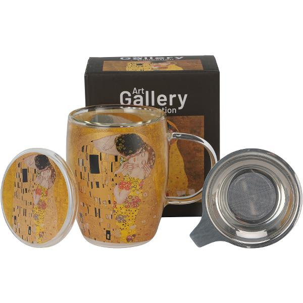 Cana din sticl&259; cu pere&539;i dubli &537;i infuzor de ceai din o&539;el inoxidabil&nbsp;&nbsp;THE&nbsp;&nbsp;KISS CLASSIC inspirat&259; de G Klimt&nbsp;&nbsp;din colectia&nbsp;Galeria de Art&259;&nbsp; este fabricat&259; din cristal f&259;r&259; plumb combin&acirc;nd elegan&539;a 
