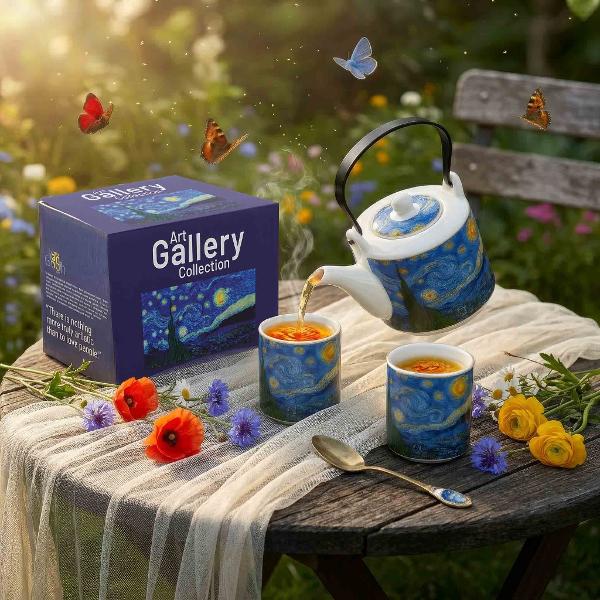 Set cu 2 lingurite aurii&nbsp;&nbsp;NOAPTE &Icirc;NSTELAT&258; inspirate de Van Gogh&nbsp;Acest set este inspirat din &bdquo;&nbsp;Noaptea &icirc;nstelat&259;&nbsp;&rdquo;&nbsp;&nbsp;de Vincent van Gogh una dintre cele mai recunoscute lucr&259;ri ale acestui artistspan 