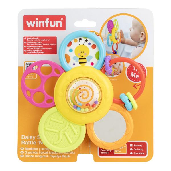 O jucarie adorabila si plina de culoare floricica interactiva este un companion perfect pentru bebelusi incepand cu varsta de 6 luni Fiecare dintre cele 5 petale ofera o activitate distincta creand o experienta captivanta si educativa pentru cei mici Zornaitoarea de pe una dintre petale emite sunete placute care atrag atentia si stimuleaza auzul si coordonarea mana-ochi Oglinda sigura pentru bebelusi de pe alta petala ii permite micutului sa descopere propria reflexie Pe o alta petala se 