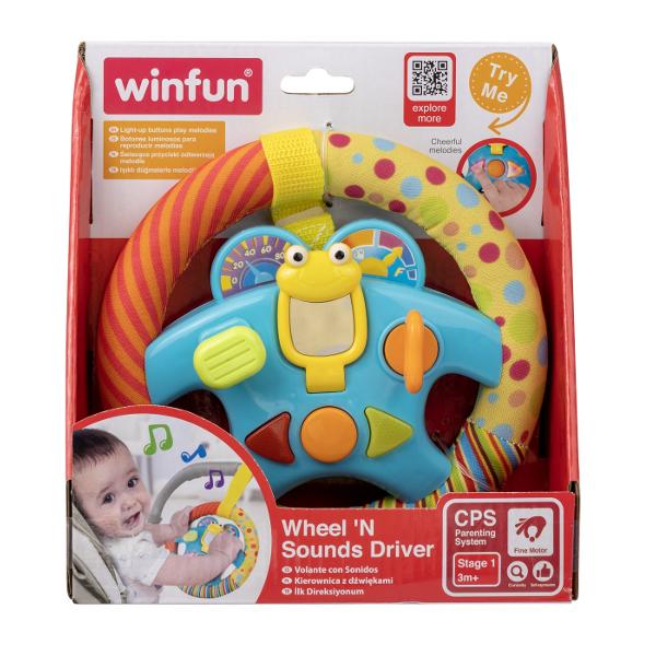 Volanul interactiv este dotat cu lumini sunete si o oglinda special conceputa pentru copii Rotiti volanul muzical pentru a porni spre diferite locatii imaginare transformand fiecare moment de joaca intr-o aventura captivanta Oglinda broscuta mobila adauga un plus de farmec jucariei captand atentia copiilor si stimuland curiozitatea acestora Schimbatorul de viteze mobil butonul de claxon si cheia de contact rasucitoare cu efecte sonore contribuie la crearea unei experiente de joc realiste 