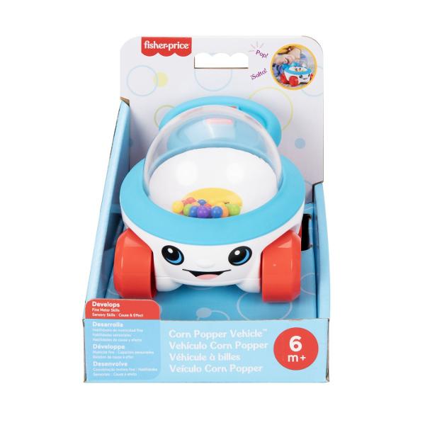 Masinuta Fisher-Price este o jucarie interactiva special conceputa pentru bebelusi care incurajeaza miscarea si explorarea Atunci cand copilul impinge sau moveaza masinita bilele colorate din interior sar si se misca in cupola transparenta creand efecte vizuale si sunete distractive Designul prietenos cu fata zambitoare si culori vii capteaza atentia celor mici si ii incurajeaza sa se joace activ Miscarea bilelor ajuta copilul sa inteleaga relatia cauza-efect stimuland in acelasi timp 
