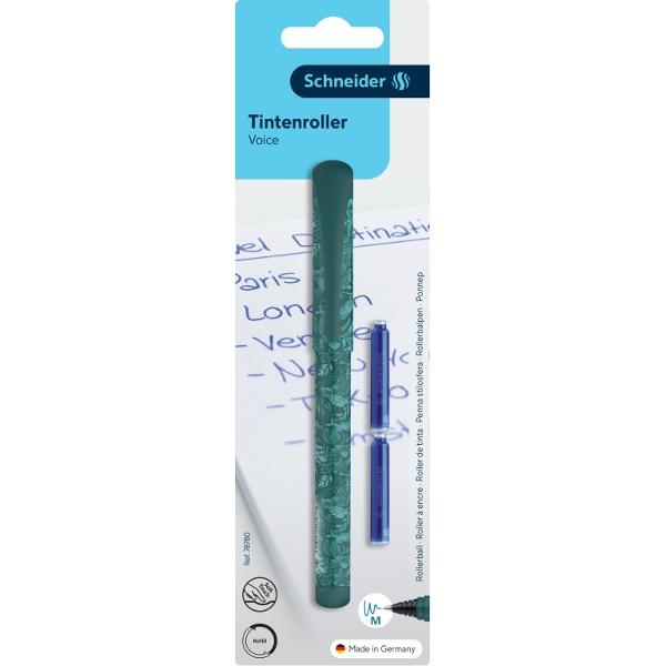 Roller Schneider Voice &icirc;n culori vii cu detalii grafice coolScrisul fluent &537;i frumos este garantat de compatibilitatea cu rezervele de cerneal&259; SchneiderV&acirc;rf din o&539;el inoxidabilZon&259; de prindere cu man&537;on ergonomicCorp din plastic rezistentClip de prindere robustPotrivit at&acirc;t pentru dreptaci c&acirc;t &537;i pentru st&acirc;ngaciDetalii la blister un roller  dou&259; 