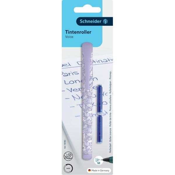 Roller Schneider Voice &icirc;n culori vii cu detalii grafice coolScrisul fluent &537;i frumos este garantat de compatibilitatea cu rezervele de cerneal&259; SchneiderV&acirc;rf din o&539;el inoxidabilZon&259; de prindere cu man&537;on ergonomicCorp din plastic rezistentClip de prindere robustPotrivit at&acirc;t pentru dreptaci c&acirc;t &537;i pentru st&acirc;ngaciDetalii la blister un roller  dou&259; 
