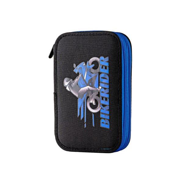 Penar &537;colar dublu b&259;ie&539;i &ndash; model motociclist compartimentatPenarul &537;colar dublu Motociclist este alegerea ideal&259; pentru b&259;ie&539;ii pasiona&539;i de vitez&259; &537;i adrenalin&259; Cu un design modern &icirc;n nuan&539;e de negru &537;i albastru decorat cu motociclet&259; sport &537;i elemente 