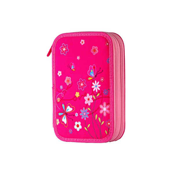 Penar &537;colar dublu &ndash; model floral roz compartimentatPenarul &537;colar dublu Fluturi &537;i Flori este alegerea ideal&259; pentru fetele care prefer&259; accesorii colorate &537;i vesele Designul &icirc;n nuan&539;e de roz decorat cu flori &537;i fluturi ofer&259; un aspect delicat &537;i atractiv perfect pentru &537;coal&259;p 