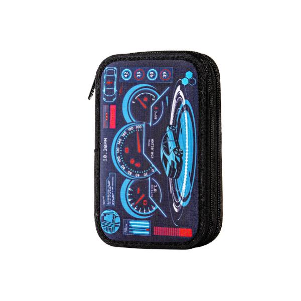 Penar &537;colar echipat dublu &ndash; model bord de ma&537;in&259; compartimentatPenarul &537;colar dublu Bord de Ma&537;in&259; este alegerea ideal&259; pentru b&259;ie&539;ii pasiona&539;i de ma&537;ini &537;i vitez&259; oferind un design modern inspirat din bordul unei ma&537;ini sport Cu un imprimeu atractiv &icirc;n nuan&539;e de negru albastru &537;i 