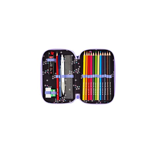 Penar &537;colar echipat dublu &ndash; model floral cu emoticoane compartimentatPenarul &537;colar dublu echipat Flori &537;i Z&acirc;mbete este alegerea ideal&259; pentru fetele care &icirc;&537;i doresc un accesoriu vesel &537;i practic pentru organizarea rechizitelor Designul combin&259; margarete colorate cu emoticoane z&acirc;mbitoare oferind un aspect atractiv &537;i modern perfect pentru utilizarea zilnic&259; la &537;coal&259;Realizat 