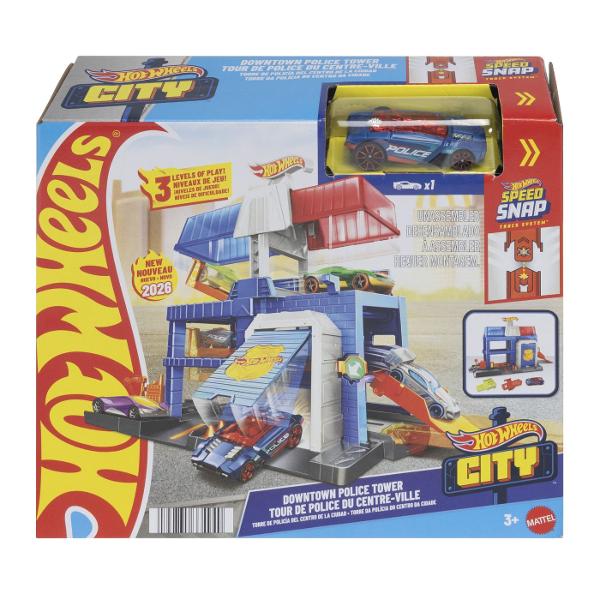 Unitatile de oras Hot Wheels le permit copiilor sa creeze propriul peisaj urban plin de cascadorii si aventuri cool Fiecare set contribuie la tematica de inamic Hot Wheels City incorporand elemente care sugereaza ca o creatura sta la panda in apropiere asteptand sa se napusteasca Toate se conecteaza la alte seturi Hot Wheels prin mai multe puncte de conexiune si fiecare include un vehicul Hot Wheels pentru joc de impins direct din cutie Cu locuri familiare precum un atelier de reparatii un 