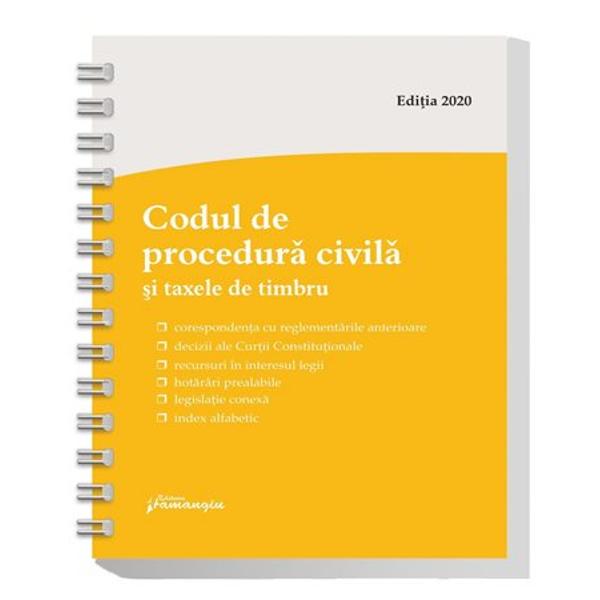 Lucrarea de fata cuprinde textul actualizat al Codului de procedura civila precum si cate un extras din Legea nr 762012 de punere in aplicare si din Legea nr 22013 Pe langa acestea a fost inclusa si OUG nr 802013 privind taxele judiciare de timbruO tabla de materii detaliata si un index alfabetic ale codului au fost intocmite pentru a face mai usoara cautarea institutiilorcuvintelor-cheieIn Codul de procedura civila si taxele de timbru la finalul 