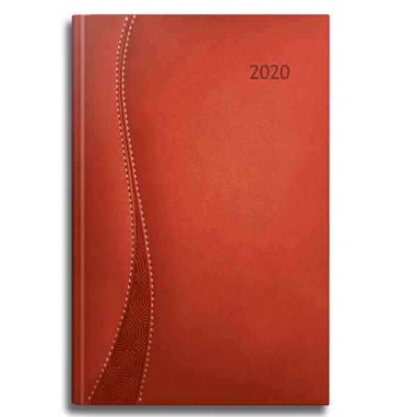 Agenda datata RO A5 model Delta 352 pagini coperta din piele sintetica culoare rosu margini aurii 2021
