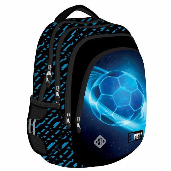 Ghiozdanul Majewski ST Right BP06 din colectia grafica Cosmic Soccer este conceput pentru organizare eficienta si purtare confortabila fiind potrivit pentru activitati zilnice si scoala Constructia cu 4 compartimente si solutiile de organizare interioara ajuta la pastrarea in ordine a rechizitelor si accesoriilorOfera confort prin spatele profilat si respirabil bretelele moi reglabile si cureaua de piept iar pentru siguranta include elemente reflectorizante si baza intarita cu 