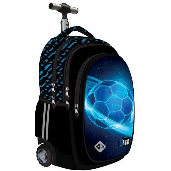 Trollerul Majewski ST Right TB01 din colectia grafica Cosmic Soccer este un model pe roti conceput pentru transport comod atunci cand ghiozdanul devine mai greu Are 4 compartimente si un sistem de transport adaptat cu detalii gandite pentru organizare si siguranta in utilizarea zilnicaInclude compartiment suplimentar pentru laptop si tableta buzunare laterale elastice si organizator interior pentru accesorii Materialul impermeabil si elementele reflectorizante completeaza un 