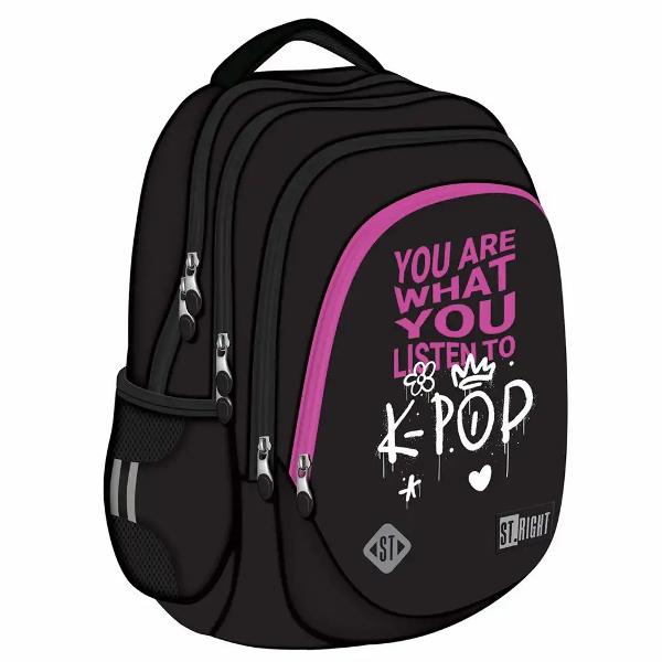 Ghiozdanul STRIGHT BP06 din colectia grafica K-POP Rhythm este conceput pentru organizare eficienta si purtare confortabila avand 4 compartimente si multiple zone de depozitare pentru acces rapid la obiectele esentialeEste echipat cu spate ergonomic si respirabil bretele reglabile si elemente reflectorizante pentru vizibilitate sporita Materialul impermeabil si baza intarita cu spuma si picioruse de protectie contribuie la durabilitate si protectia continutului4 