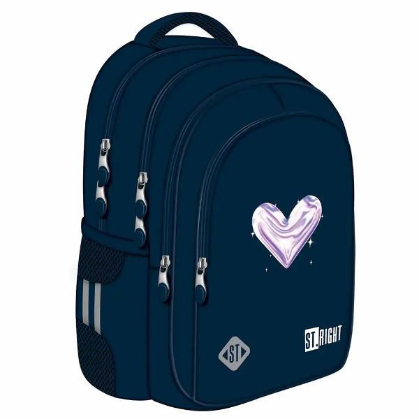 Ghiozdanul scolar ST Right BP58 din colectia grafica Moonlight Heart este conceput pentru organizare eficienta si utilizare zilnica Modelul are 4 compartimente si solutii practice pentru pastrarea in siguranta a lucrurilor esentialeOfera confort la purtare prin spatele profilat si bretelele reglabile iar pentru protectie suplimentara include baza intarita material impermeabil si elemente reflectorizante4 compartimente2 buzunare laterale 