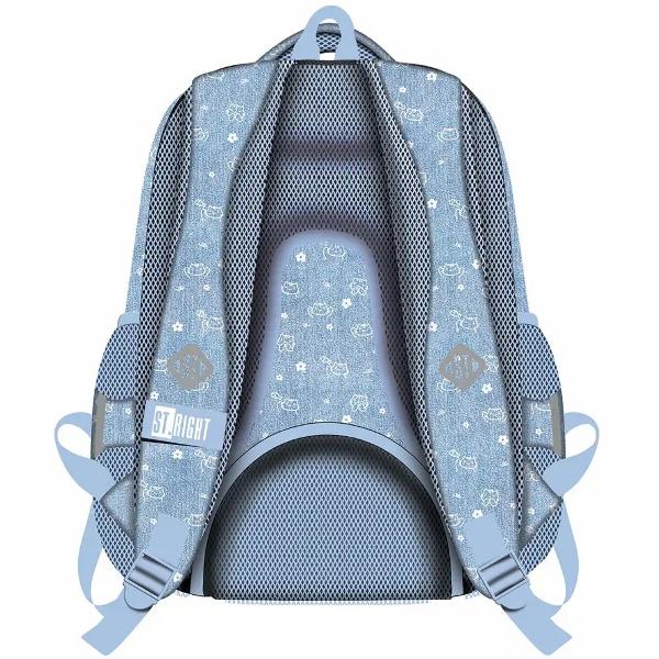 Ghiozdanul ST Right BP06 din colectia grafica Meow Mood este conceput pentru organizare eficienta si purtare confortabila fiind potrivit pentru activitatile de zi cu zi si pentru scoalaAre 4 compartimente si un interior bine structurat cu buzunare dedicate pentru accesorii iar constructia ergonomica include elemente pentru confort siguranta si protectie la uzura4 compartimente2 buzunare laterale din plasaManer pentru agatarea 