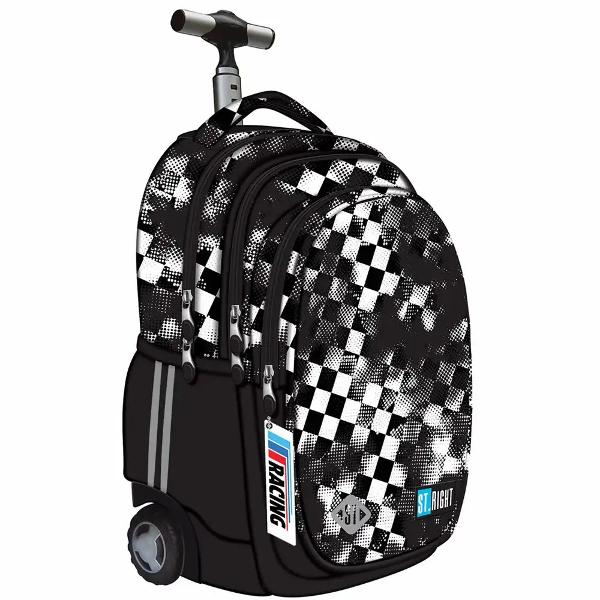 Trollerul Majewski ST Right Race Check este un model pe roti conceput pentru transportul confortabil al rechizitelor si al accesoriilor inclusiv pentru sarcini mai mari Are 4 compartimente si un sistem de transport adaptat potrivit pentru utilizare zilnicaEste prevazut cu roti rezistente maner telescopic reglabil si elemente de siguranta precum material impermeabil si elemente reflectorizante pentru un plus de protectie si 