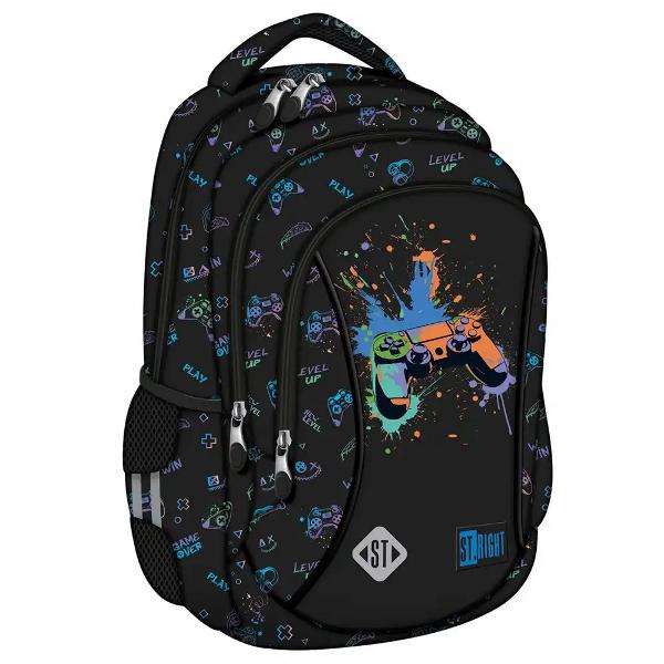 Ghiozdanul Majewski STRight BP26 din colectia grafica Game Controller Splash este un model scolar compact cu 3 compartimente conceput pentru organizarea zilnica a rechizitelor si accesoriilor Formatul este potrivit pentru laptop de pana la 15 inch si ofera spatiu bine compartimentat pentru utilizare la scoalaPentru confort si siguranta ghiozdanul are spate profilat ergonomic si respirabil bretele moi reglabile si baza intarita Materialul impermeabil si elementele 