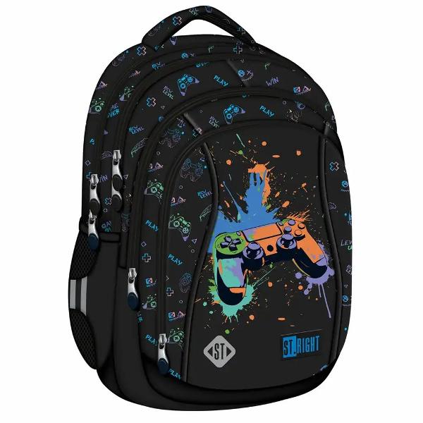 Ghiozdanul ST Right BP04 din colectia grafica Game Controller Splash este un model incapator cu 4 compartimente gandit pentru utilizare scolara zilnica Ofera organizare eficienta pentru rechizite si accesorii pastrand totul la indemanaEste proiectat pentru confort si siguranta cu spate ergonomic si respirabil bretele reglabile si elemente reflectorizante Materialul impermeabil si baza intarita ajuta la protectia continutului in utilizarea de zi cu zi4 