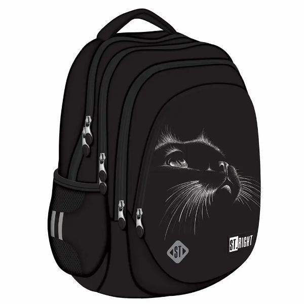 Ghiozdanul Majewski ST Right BP06 din colectia grafica Black Cat este conceput pentru organizare eficienta si purtare confortabila fiind potrivit pentru utilizarea zilnica la scoala sau in oras Modelul dispune de 4 compartimente si solutii practice pentru depozitare astfel incat lucrurile sa fie usor de gasit si bine protejateConfortul este sustinut de un spate profilat ergonomic si respirabil bretele moi reglabile si curea de piept Pentru siguranta si durabilitate include 
