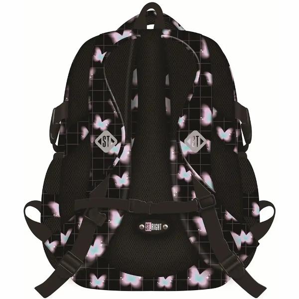 Ghiozdanul ST Right BP01 din colectia grafica Pastel Butterfly este conceput pentru organizarea completa a rechizitelor si accesoriilor scolare datorita celor 4 compartimente si a organizatorului interiorOfera confort la purtare prin spatele profilat si bretelele moi reglabile iar pentru siguranta si rezistenta include elemente reflectorizante baza intarita si material impermeabil4 compartimente2 buzunare laterale elasticeManer pentru 