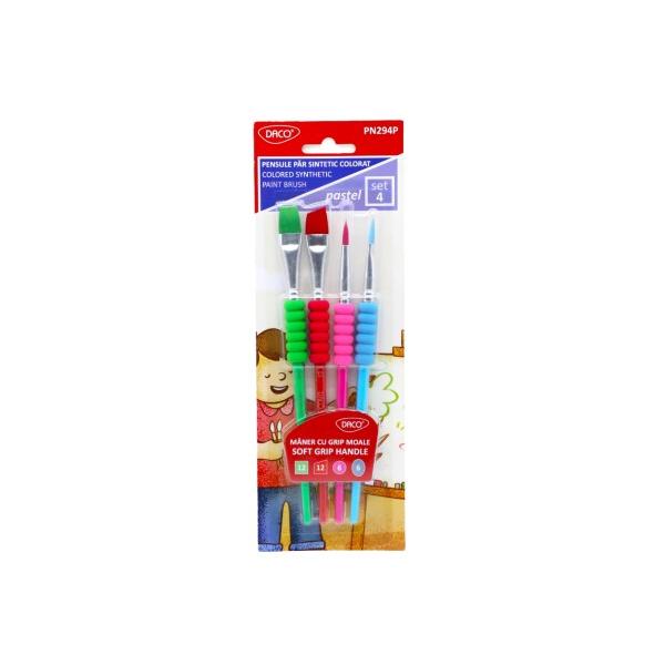Set pensule pictur&259; DACO 4 buc&259;&539;i &ndash; p&259;r sintetic v&acirc;rf drept te&537;it rotund &537;i limb&259; de pisic&259;Setul de pensule DACO &ndash; 4 buc&259;&539;i este ideal pentru desen &537;i pictur&259; fiind potrivit pentru utilizare la &537;coal&259; hobby sau proiecte artistice Datorit&259; variet&259;&539;ii de forme ale 