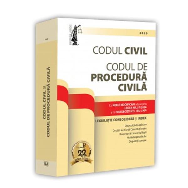 Editia a 14-a revizuita a lucrarii Codul civil si Codul de procedura civila 2026 tiparita pe hartie alba de calitate superioara si ingrijita de prof univ dr Dan Lupascu include NOILE MODIFICARI aduse Codului civil prin LEGEA NR 572026Sub articolele celor doua Coduri se regasesc acolo unde este cazul dispozitii de aplicare decizii ale Curtii Constitutionale NOI DECIZII ICCJ RIL si HP TAXE JUDICIARE DE TIMBRU extrase din OUG nr 802013 NUMEROASE DISPOZITII 