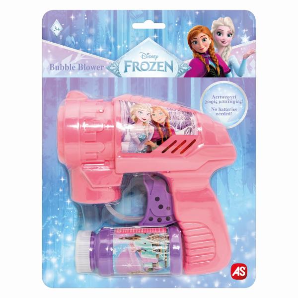 Pistol pentru baloane de sapun Disney Frozen ideal pentru copiii care adora joaca in aer liber si personajele Elsa si Anna Introdu flaconul cu solutie in pistolul pentru baloane apasa pe tragaci si creeaza mii de baloane de sapun intr-un mod simplu si distractiv Functioneaza fara baterii fiind usor de utilizat oriunde Setul include un flacon cu 56 ml de solutie pentru baloane gata de folosire Design colorat inspirat din universul Frozen perfect pentru joaca petreceri sau activitati in 