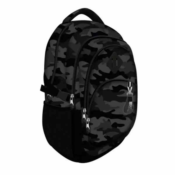 Ghiozdanul Loozz Premium este conceput pentru elevii adolescenti oferind un design modern si o functionalitate ridicata Modelul Moro se remarca prin imprimeul de camuflaj in nuante de gri si negru si este realizat din material impermeabil rezistent la uzura Structura ergonomica asigura confort in timpul purtariiCaracteristici principaleDesign modern imprimeu de camuflaj in nuante de gri si negruMaterial rezistent material impermeabil si usor de intretinutbr 