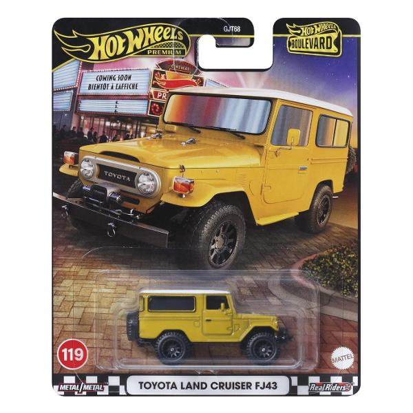 Colectia de caroserie din metal la scara 164 reproduce vehiculele preferate de fani cu anvelope reale Real Rider si grafica personalizata Fiecare model are decoratiuni speciale si ambalaje numerotate Le poti adauga pe toate in colectia ta Fiecare se vinde separat si in functie de disponibilitate Culorile si decoratiunile pot varia Acest pachet contine masinuta Toyota Land Cruiser FJ43