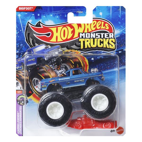 Colectioneaza masinutele Hot Wheeels gigantice pentru numeroase cascadorii Striviti competitia cu masinuta de baza 164 are motoare puternice de frecare si actiuni feroce pe roti acesti monstri sunt de neoprit Fiecare se vinde separat in functie de disponibilitate Culorile si decoratiunile pot varia Acest pachet contine personajul Bigfoot